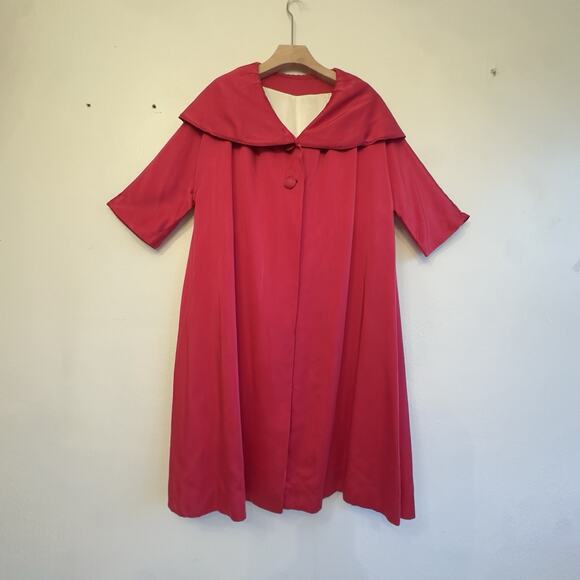 Vintage 1950s Sandra Sage Swing Coat | Hot Pink Satin Opera Jacket | Mid-Century - Picture 2 of 9